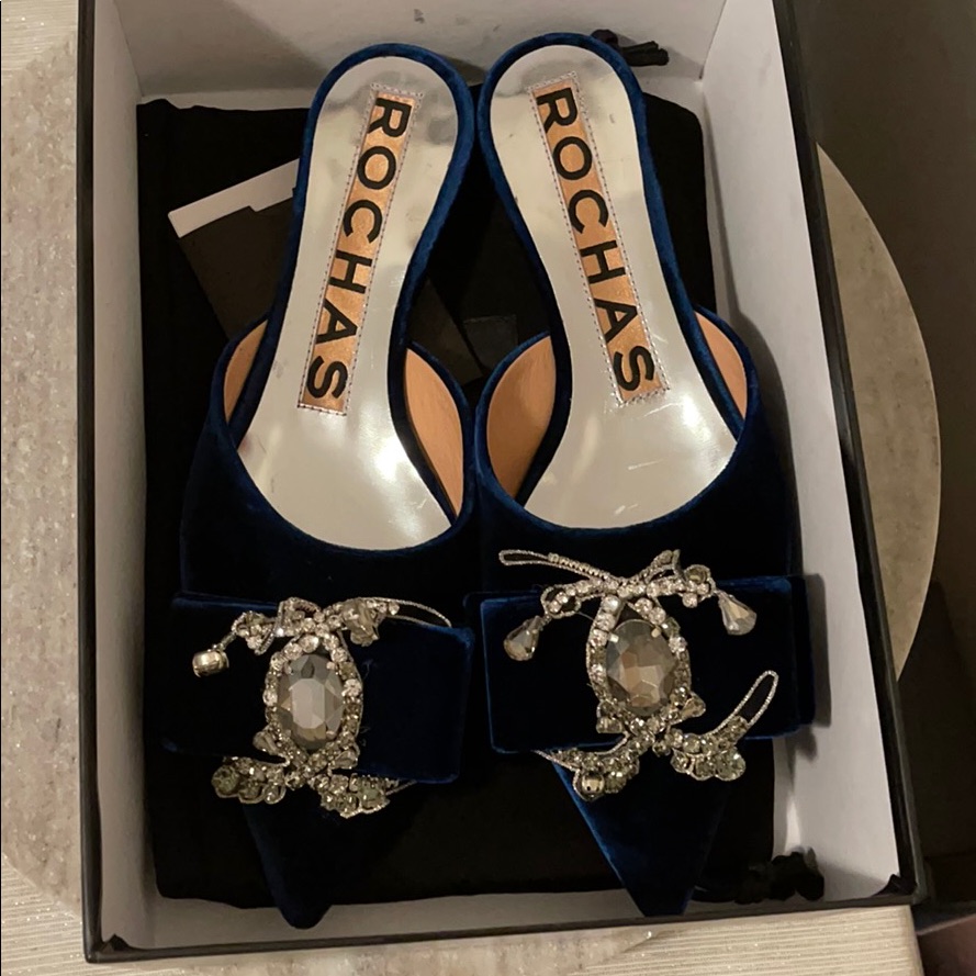 Rochas Blue Mules With Elegant Design